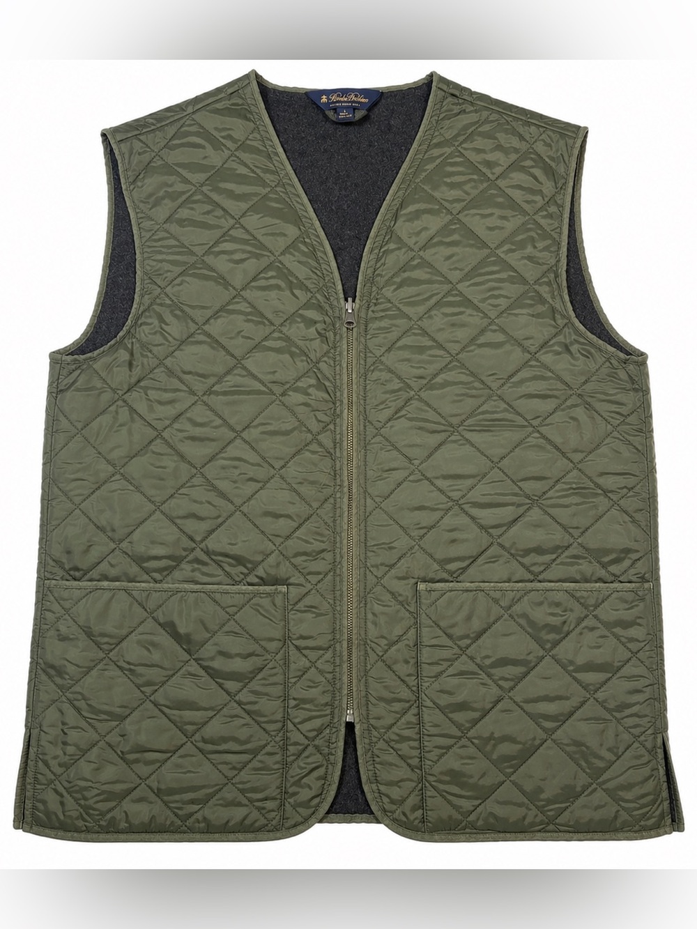 Brooks Brothers Medium Quilted Vest Green Wool Lined Zip Utility Hunting Style